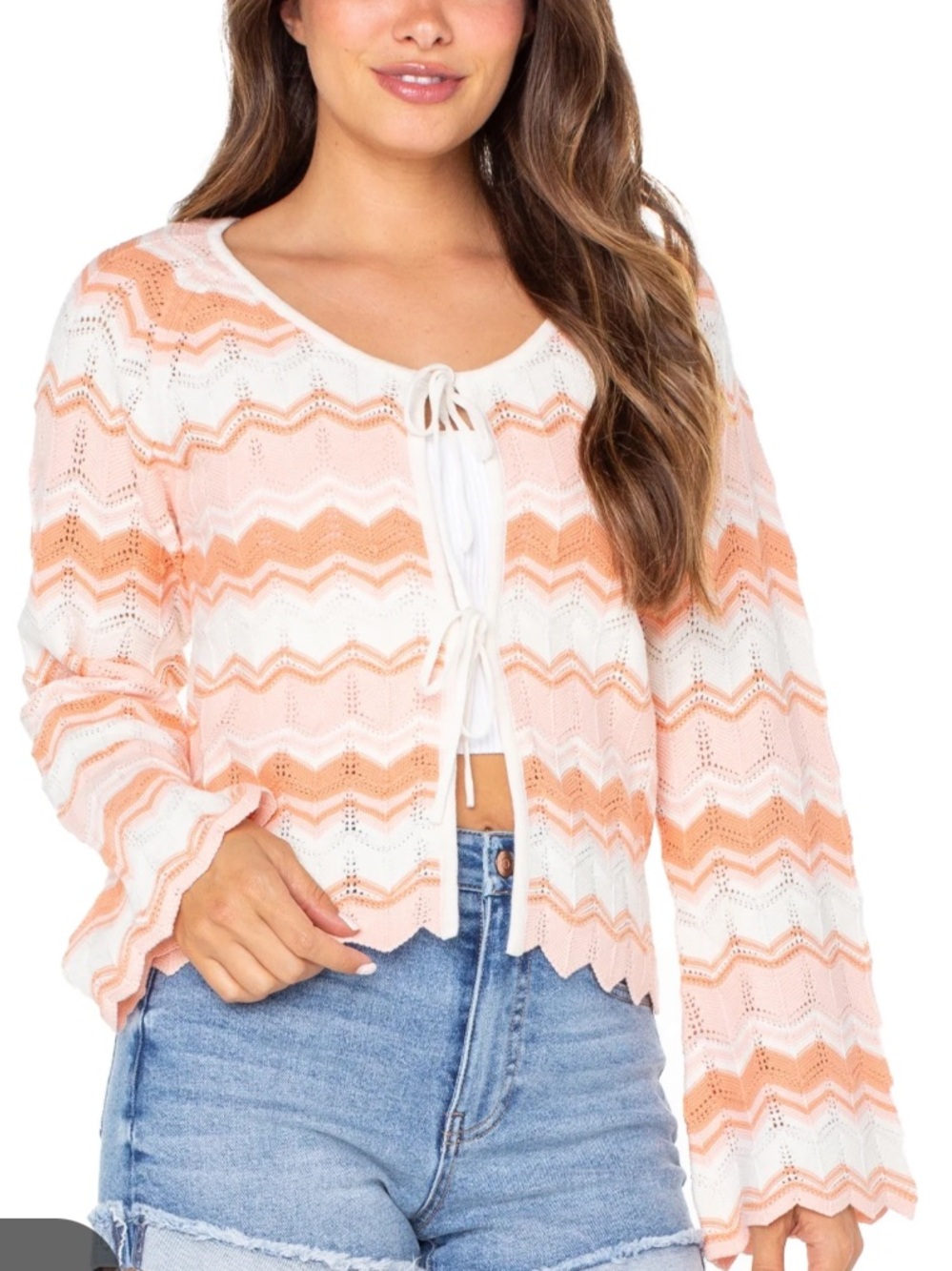 Celebrity Pink Crochet Cardigan Boho Festival Tie Front Medium Pink White Beach